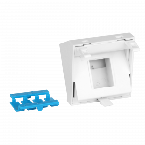 Вставка 45x45 на 1 кейстоун, угловая, со шторкой, маркировкой и иконками, белая